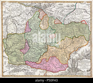 1720 Homann Site de la Transylvanie ( Roumanie ) - Geographicus - PrincipatusTransilvaniae-homann-1716). Banque D'Images