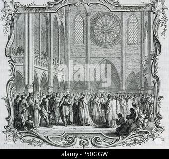 L'ordalie. Fer rouge. La preuve que présente le coupable ou l'innocence de l'accusé. La gravure française, 1849. Banque D'Images