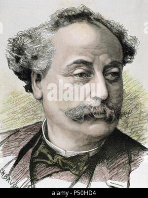 DUMAS, Alexandre (Paris, 1824-Marly-le-Roi, 1895). Romancier et dramaturge français. Fils illégitime d'Alexandre Dumas. Gravure en couleur. Banque D'Images