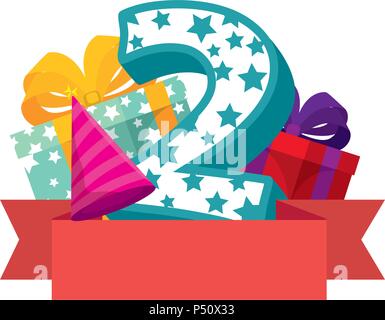 Nombre mignon avec deux cadeaux et party hat vector illustration design Illustration de Vecteur