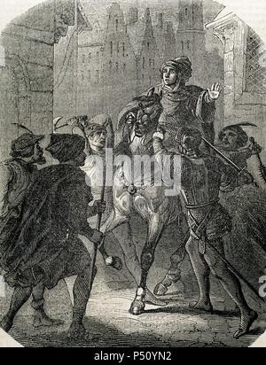 Louis I, duc d'Orléans (1372-1407). Assassinat du duc d'Orléans à Paris. La gravure. Banque D'Images