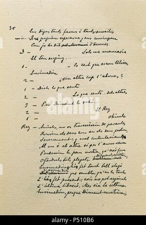 LITERATURA CATALANA. SIGLOS XIX-XX, Joan MARAGALL I GORINA (Barcelone, 1860-1911). Poeta catalán bilingüe y ensayista. Maximo representante de la "Generación del 98" en Catalogne. "NAUSICCA". Manuscrito escrito sobre un episodio de La Odisea. SEGUNDO ACTO. Fólio 36. Biblioteca de Catalunya. Barcelone. Banque D'Images