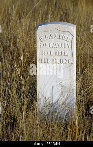 MONUMENTO NACIONAL DEL CAMPO DE BATAILLE DE LITTLE BIGHORN (25-26 juin 1876). 'LAST STAND HILL 7ÈME MEMORIAL cavalerie'. En la colina está marcado con lápidas el lugar en el que cayeron muertos Custer y los soldados del Séptimo de Caballería. Detalle. Estado de Montaña. Estados Unidos. Banque D'Images