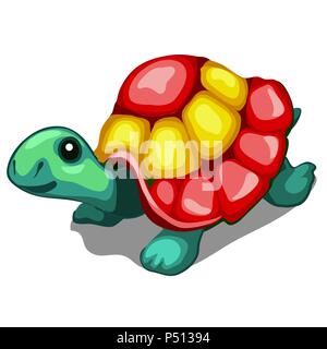 Figurine peint de couleurs vives, d'une tortue isolé sur un fond blanc. Cartoon Vector illustration close-up. Illustration de Vecteur