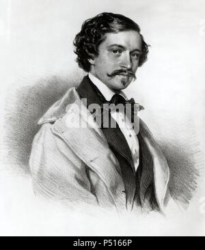 Johann Strauss, hijo (Vienne, 1825-1899). Director de orquesta y compositor austríaco, conocido com 'el Rey del vals', auteur de El Danubio Azul. Reproducción de una litografía de Joseph Kriehuber, del siglo XIX. Banque D'Images