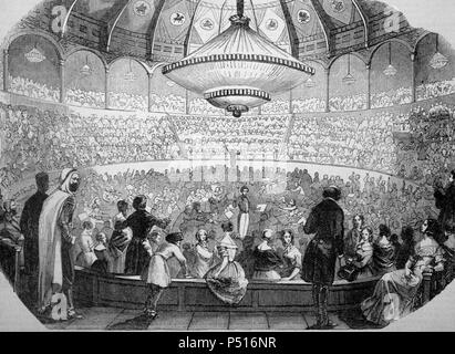 Concierto de Louis Hector Berlioz (La Côte-Saint-André, 1803-Paris, 1869), le compositeur y director de orquesta francés, en el Cirque Olimpique de París en janvier 1845. Banque D'Images