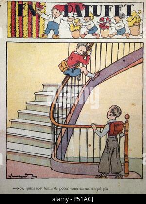 Portada de la revista infantil 'En Patufet', editada en Barcelone. Nº 1674, 2 mai 1936. Banque D'Images