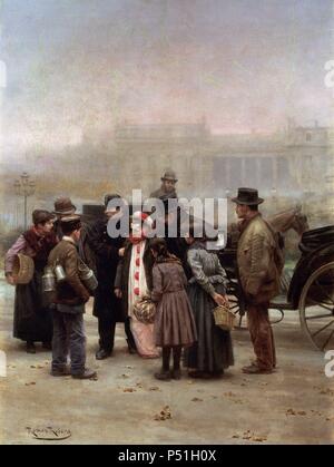 ARTE S. XIX. ESPAÑA. RIBERA CIRERA, Román (Barcelone, 1849 - Barcelone, 1935). Pintor español. 'Epilogo DE UN BAILE DE MASCARAS'. Oleo sobre lienzo realizado hacia el año 1890. (90 x 68 cm). Colección particulier. Banque D'Images