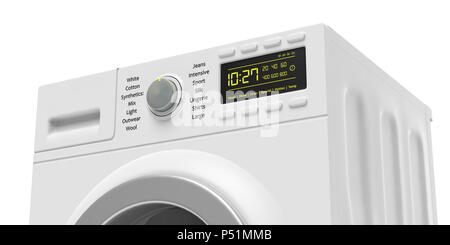 Vêtements blanchisserie. Lave-linge gros plan sur fond blanc. 3d illustration Banque D'Images