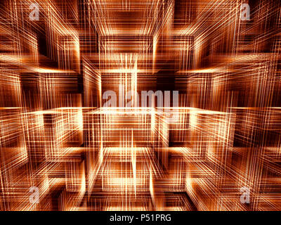 Contexte - les cubes de la technologie de l'ordinateur abstrait-image générée. L'art numérique : Neon lignes rougeoyant comme structure matricielle. Sci-fi, hi-tech ou virtuel rea Banque D'Images