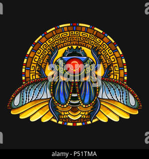 Scarabée égyptien symbole de pharaon, dieux Ra, le soleil. Conception de t-shirt de la mythologie, les tatouages de l'Égypte ancienne Banque D'Images