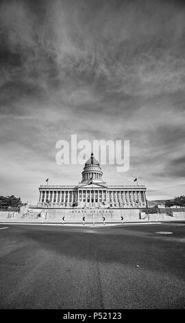 Photo noir et blanc de la Utah State Capitol building, à Salt Lake City, USA. Banque D'Images