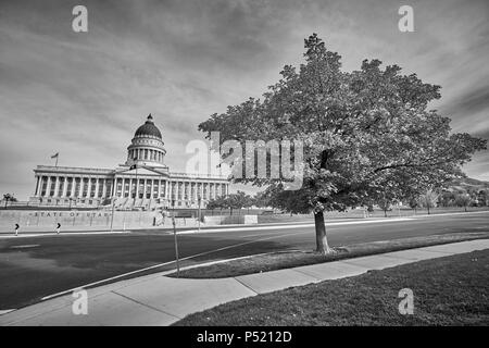 Photo noir et blanc de la Utah State Capitol building, à Salt Lake City, USA. Banque D'Images