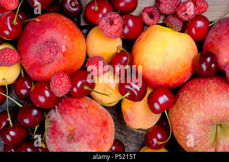Contexte De nombreux mixte de fruits de saison, tpo vue, Banque D'Images