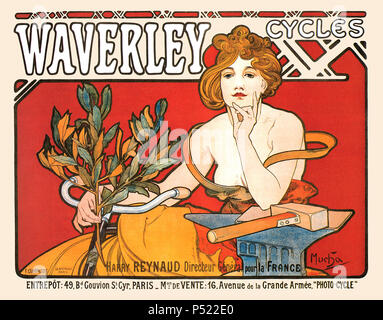 1898 affiche publicitaire par Alphonse Mucha pour cycles Waverley d'Indianapolis. Banque D'Images