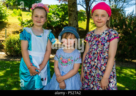 Bantry, Irlande. 24 Juin, 2018. Bumbleance - le Children's National Ambulance Service de l'Irlande est un service essentiel pour les enfants malades. Une collecte a eu lieu au Westlodge Hotel Bantry, aujourd'hui à soleil torride avec Alice au Pays des merveilles étant la robe de thème. Photo de l'événement sont Grâce et Nancy Níaodha Caoímhe Thuama et Ní, tous de Ballyvourney. Credit : Andy Gibson/Alamy Live News. Banque D'Images