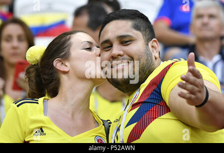 Kazan, Russie. 24 Juin, 2018. Fans de Colombie sont vues avant la Coupe du Monde 2018 Groupe H match entre la Pologne et la Colombie à Kazan, Russie, 24 juin 2018. Crédit : Il Canling/Xinhua/Alamy Live News Banque D'Images