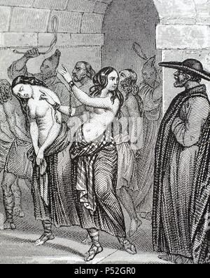 Moyen-Âge. Les femmes accusées de sorcellerie menant à la prison. Gravure, 19ème siècle. Banque D'Images