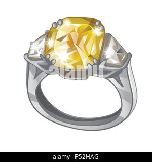 Bague exclusive en platine incrusté de diamants jaune isolé sur fond blanc. Une instance de boutique bijoux. Vector illustration. Illustration de Vecteur