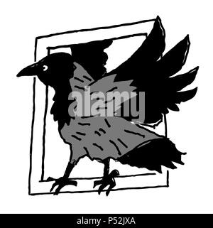 Fenêtre cadre Crow isolated on white Illustration de Vecteur