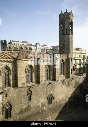 ARTE GOTICO. ESPAÑA. CAPILLA DE SANTA AGUEDA. Palatina Capilla del siglo XIV en erigida estilo gótico. Vista general del'extérieur. Barcelone. Cataluña. Banque D'Images