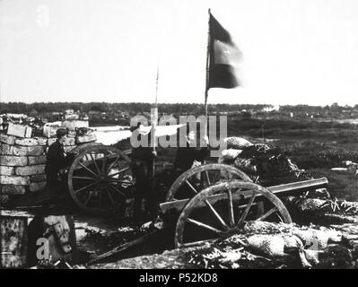 Guerre hispano-américaine. Port de Manille, Malate. La signalisation pour se réserve à l'avance après retrait de l'espagnol. 13 août, 1896. Banque D'Images