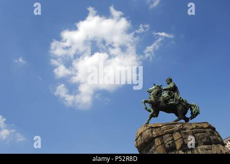 Bogdan Chmielnicki (1595-1657). Le chef cosaque. Monument, 1888. A été créé par le sculpteur Mikhail Mikeshin (1835-1896). . Sofia Square. Kiev. L'Ukraine. Banque D'Images