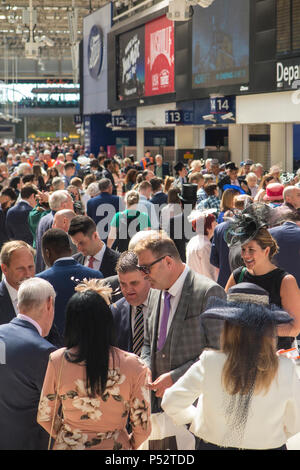 La foule la gare de Waterloo à Londres que la race des spas à bord des trains pour aller à Ascot races dans l'été Banque D'Images