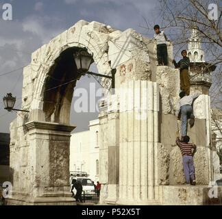 La Syrie. Damas. Porte romaine sur la Rue Droite. Proche Orient. Banque D'Images