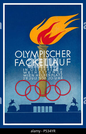 1936 Allemagne Autriche Anneaux olympiques aux Jeux Olympiques de Berlin Porte de Brandebourg Carte postale commémorative de la flamme de la flamme de l'affiche 29 juillet 2007 FACKELLAUF OLYMPISCHER Helden Platz Vienne Banque D'Images