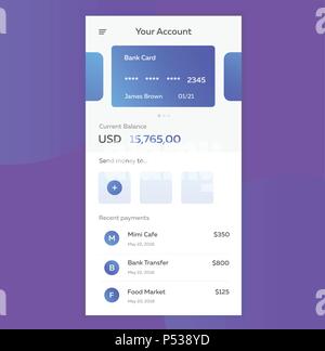 Vector illustration de la notion de paiements mobiles en utilisant l'application sur votre smartphone. Services bancaires en ligne, les achats en ligne. Concept de l'application. Illustration de Vecteur