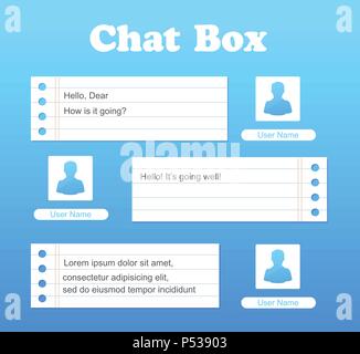 Interface chat vecteur en bleu. Messages SMS. Bulles de texte. Le service de message court de bulles. Interface plate. UX de l'interface utilisateur Interface. Vector Illustration de Vecteur