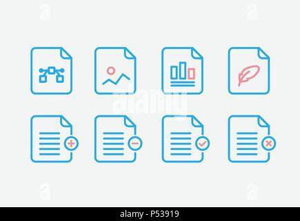 Icône Type de fichier défini. Simple Jeu de formats de fichiers d'icônes de lignes vectorielles. Style de ligne. Illustration de Vecteur