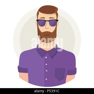 L'homme face au caractère hipster avatar lunettes. Une télévision moderne style. Portrait masculin. Cartoon Vector illustration. Illustration de Vecteur