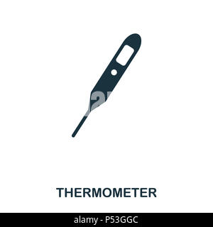 L'icône du thermomètre. L'icône de style de ligne design. L'ASSURANCE-CHÔMAGE. Illustration de l'icône du thermomètre. Les pictogrammes isolé sur blanc. Prêt à utiliser dans la conception de sites web, applications, logiciel, imprimer. Banque D'Images