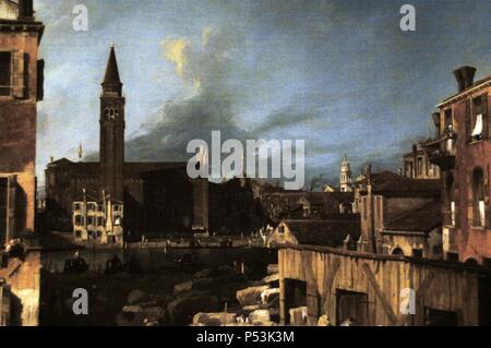 Giovanni Antonio Canal (1697Ð1768) connu sous le nom de Canaletto. Peintre vénitien. La Cour StonemasonÕs (1726-1730). Connu sous le nom de Campo San Vidal et Santa Maria della Carita. Peinture à l'huile. Galerie nationale. Londres. L'Angleterre. UK. Banque D'Images