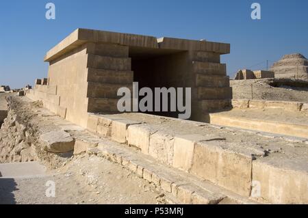 Avenue de l'UNAS. Détail d'un étirement. 5ème dynastie. Vieux Royaume. Liens La pyramide de Unas avec le Temple de la vallée. Saqqara. L'Égypte. Banque D'Images