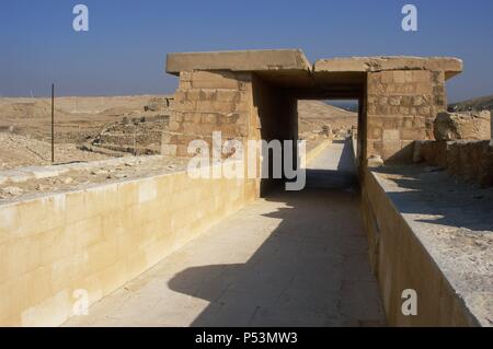 Avenue de l'UNAS. Détail d'un étirement. 5ème dynastie. Vieux Royaume. Liens La pyramide de Unas avec le Temple de la vallée. Saqqara. L'Égypte. Banque D'Images