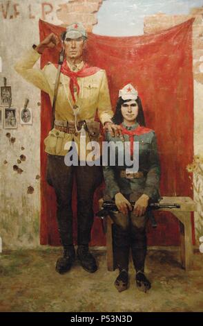 Camarades de la guerre, camarades, dans la vie, 1975, par Vilson Halimi (1931-2002). Musée d'Art National. Tirana. République d'Albanie. Banque D'Images