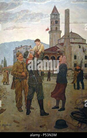 L'aube du 17 novembre à Tirana par Bukurosh Sejdini (1916-1991). Galerie d'Art Nationale. Tirana. République d'Albanie. Banque D'Images