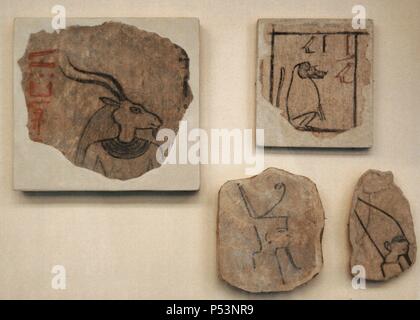 Des fragments de décoration murale de la tombe d'Amenhotep III. 1390-1352 BC. 18ème dynastie. Nouveau Royaume. Tombe 22. Vallée des Rois. British Museum. Londres. United Kingdom. Banque D'Images