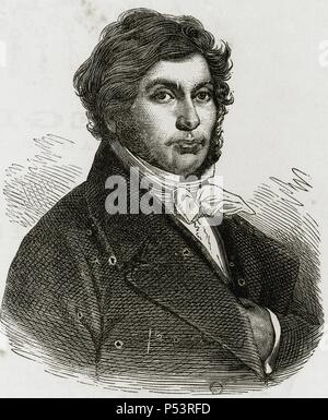 Jean-Franc ois Champollion (1790-1832). Érudit classique français, philologue et orientaliste, decipherer des hiéroglyphes égyptiens. La gravure. - 'El universo", 1881. Banque D'Images