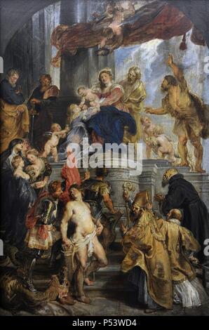 Peter Paul Rubens (1577-1640). Peintre flamand. La Vierge et l'enfant ont intronisé avec les Saints, 1627-28. Huile sur bois. Gemaldegalerie. Berlin. L'Allemagne. Banque D'Images