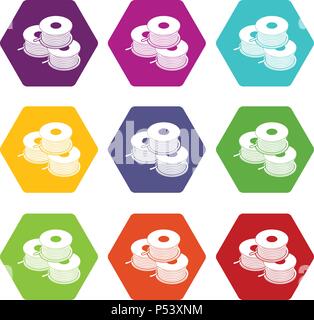 Pour la bobine d'imprimante icons set 9 vector Illustration de Vecteur
