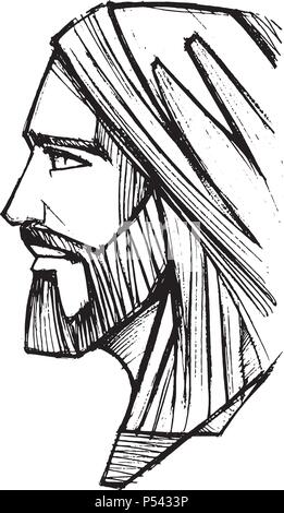 Hand drawn vector illustration crayon ou un dessin de Jésus Christ Face Illustration de Vecteur