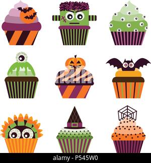 Cupcakes Halloween effrayant Jeu de bonbons Illustration de Vecteur