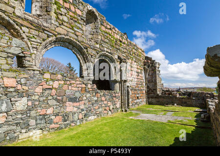 Les ruines historiques d'un Augustininan sur le couvent médiéval Hebridean island d'Iona, Argyll and Bute, Ecosse, Royaume-Uni Banque D'Images