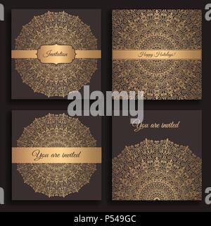 Vecteur d'or Set Invitations Illustration de Vecteur