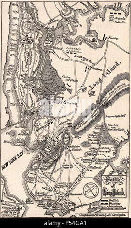 Carte de la bataille de Long Island au cours de la Révolution américaine, le 27 août 1776 Banque D'Images