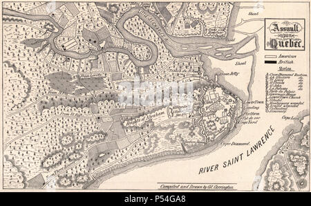 Carte de l'assaut sur Québec durant la Révolution américaine, le 30 décembre 1775 Banque D'Images